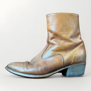 Vintage Texas M354 Brown Side Zip Ankle Boot Cowboy Mens 9.5 EE Wide Made In USA